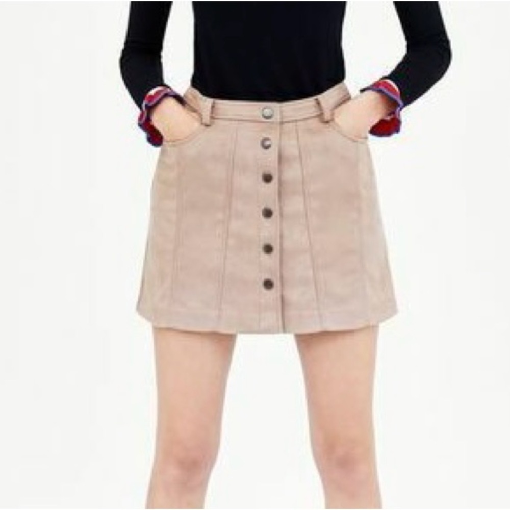 Zara TRF Button-up Tan Faux Suede Mini Skirt